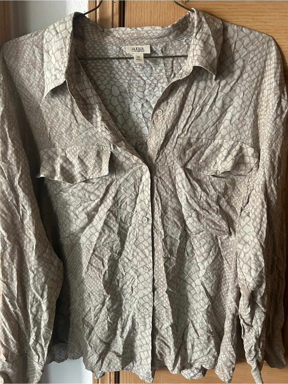 a.n.a Taupe Snake-Print Button-Down Shirt